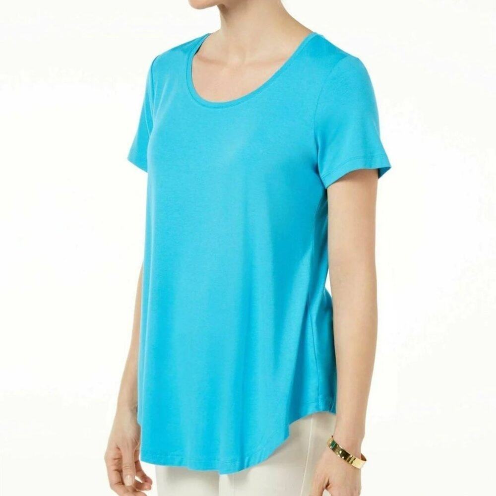 JM Collection Turquoise Stretch Short-Sleeve Scoop-Neck Tee Size Med 🦋💙